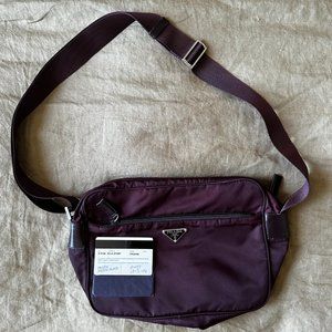 Prada Vela Sport BT1066 Burgundy Nylon Crossbody Bag with Authenticity Card